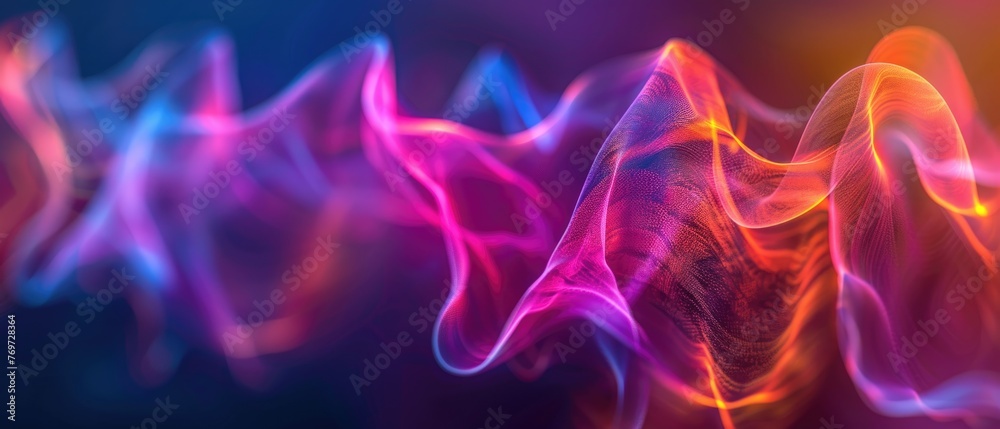 Depiction of sound waves in a spectrum of colors, gently caressing the tiny hairs inside the ear for auditory reception , 3D illustration