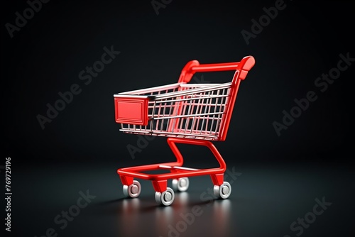 a red shopping cart on a black surface