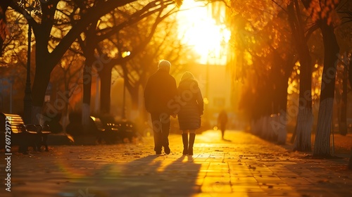 Happy older people embody energy and optimism, enjoy outdoor activities and the bright colors of the sunset.
