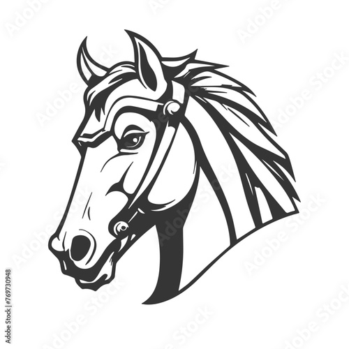 black line art, tough horse head