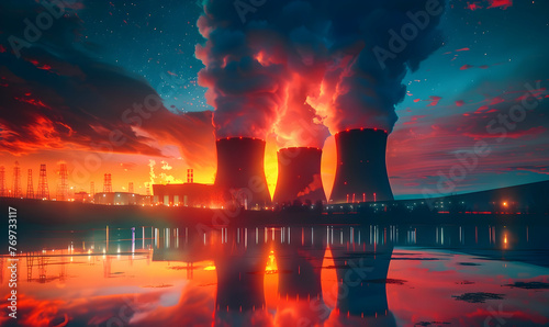 photo ai nuclear energy background, future innovation of disruptive technology photo