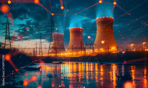 photo ai nuclear energy background, future innovation of disruptive technology photo