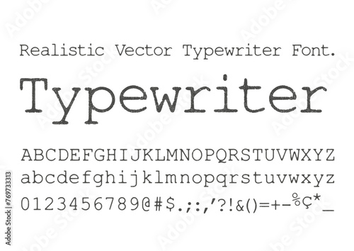 Realistic vector Typewriter font alphabet, numbers and symbols
