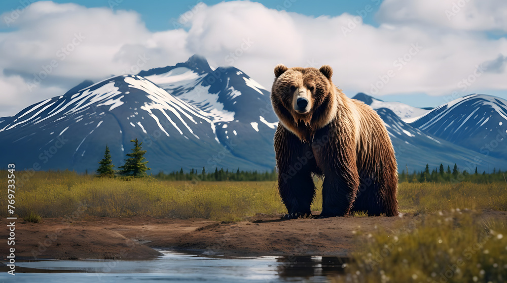 Majestic Giant, A Bear in Alaskan Wilderness. generative ai Majestic Giant, A Bear in Alaskan Wilderness. generative ai
