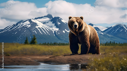 Majestic Giant, A Bear in Alaskan Wilderness. generative ai