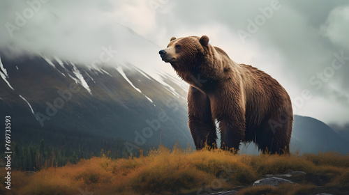 Majestic Giant, A Bear in Alaskan Wilderness. generative ai © Niko