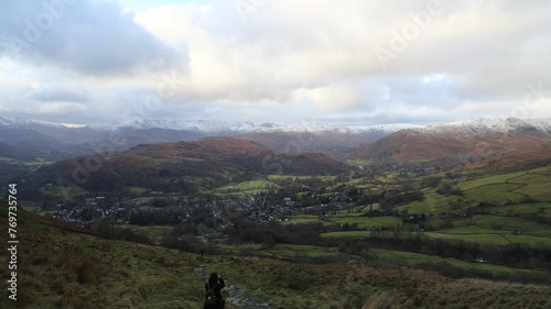 Scenic landscape of a tranquil mountainous valley in Windermere, England