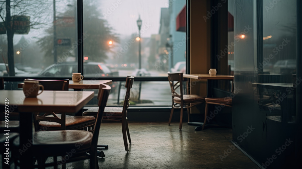 indoor cafe on the rain scene