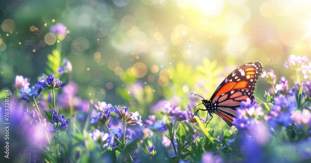 Naklejka premium KS Beautiful spring nature background with a purple butte.