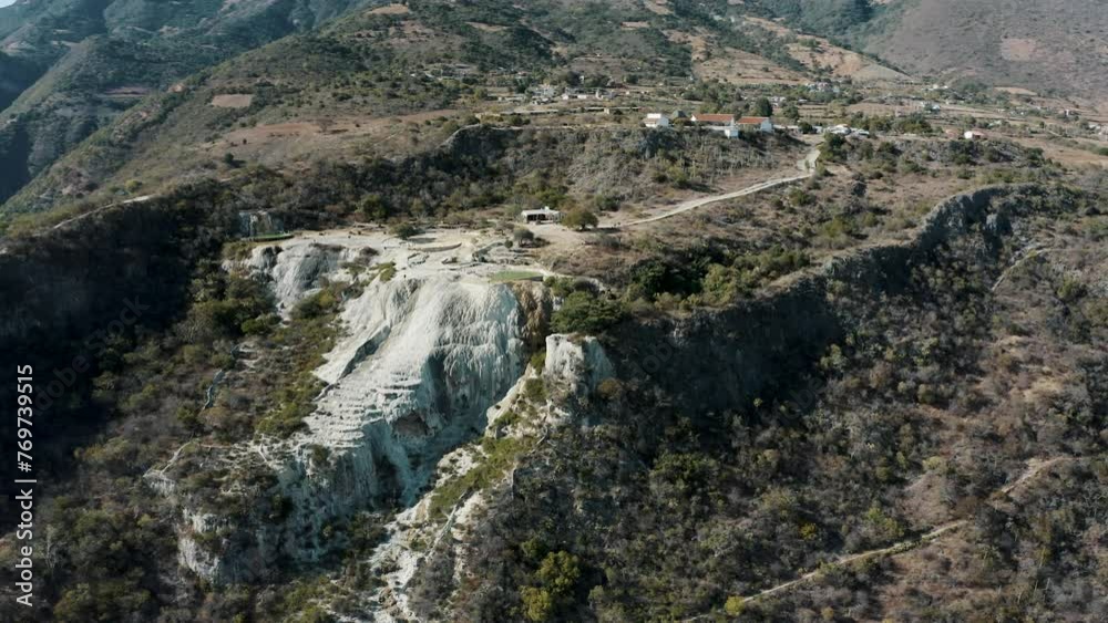 Beautiful drone scene landscape Hierve el Agua rocky range formations in Mexico Beautiful drone scene landscape Hierve el Agua rocky range formations in Mexico