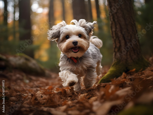 Labahoula Strolling Playfully Through Autumn Forest. generative ai © Niko