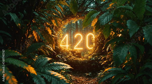 A natural background with lush green cannabis, hemp leaves - concept for 420 day celebration photo