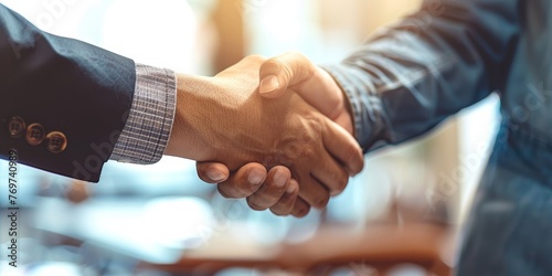 Two men shake hands in a business meeting