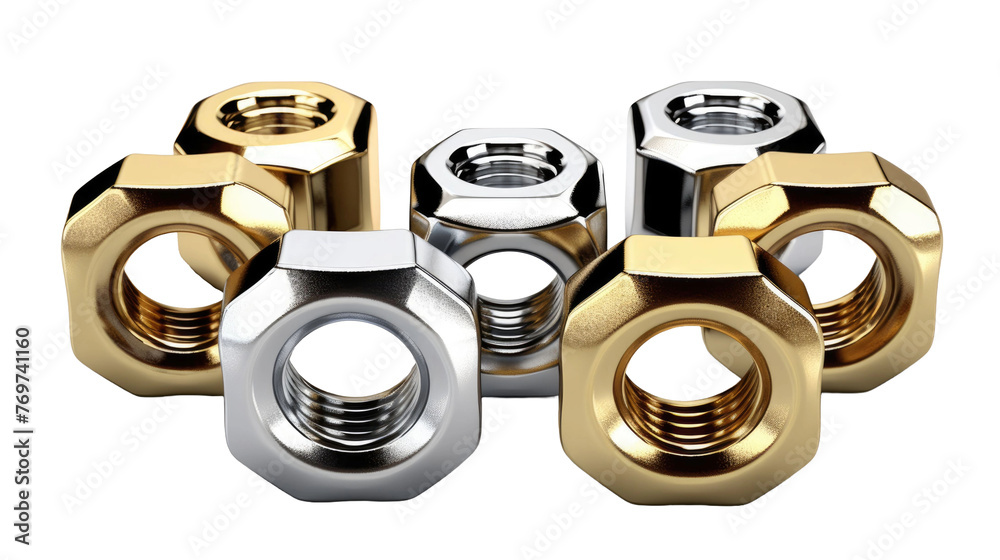 Metal nuts isolated on transparent a white background