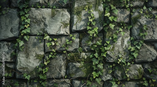 A rough stone wall pattern, reminiscent of the lost cities and ruins, with moss and vine overlays, creating a mysterious and ancient backdrop created with Generative AI Technology