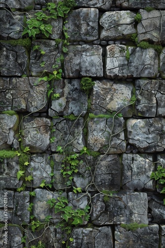 A rough stone wall pattern, reminiscent of the lost cities and ruins, with moss and vine overlays, creating a mysterious and ancient backdrop created with Generative AI Technology