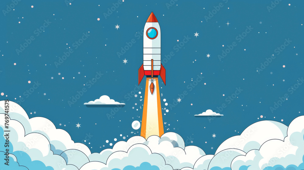 Flat design of a rocket launch symbolizing startup growth Flat design of a rocket launch symbolizing startup growth