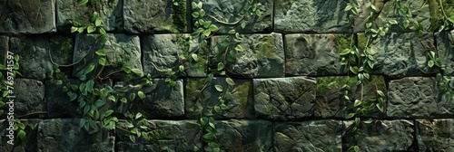 A rough stone wall pattern, reminiscent of the lost cities and ruins, with moss and vine overlays, creating a mysterious and ancient backdrop created with Generative AI Technology #769741597