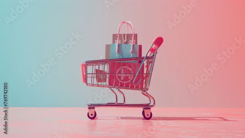 Minimalist shopping cart with a plus sign for retail growth