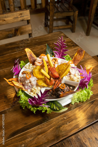 Ecuadorian ceviche with a variety of seafood