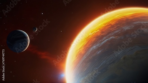 Space Planet with Earth, Sun, and Moon on galaxy © VFX1988