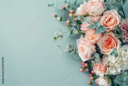 Colorful flower bouquet on soft background with ample space for personalized text or message © Mikki Orso
