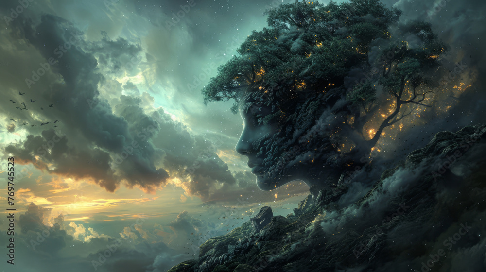 Obraz premium Afterlife's mysteries unveiled, mystic surrealism