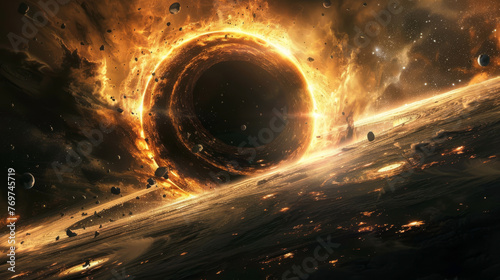 Black hole approaching solar system, planets destabilized photo