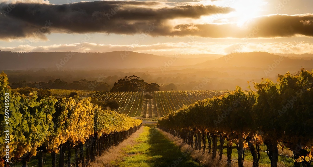 Fototapeta premium grape farm endless landscape warm tone ,ai generated