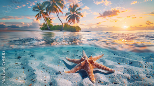 Underwater View of Starfish on Tropical Beach