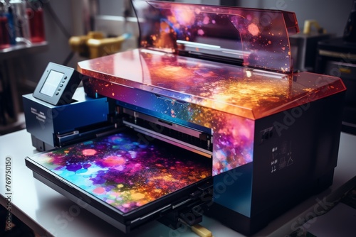 a futuristic digital inkjet printer capable of producing intricate and vivid graphics with advanced technology and precision photo