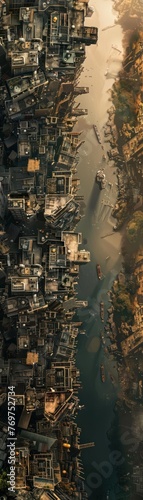 Capture the essence of dystopian literature through an aerial view convey desolation, oppression, and resilience in a single image Inspire intrigue and 