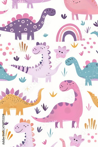 Cheerful Dinosaur Rainbow Pattern Ideal © jesica