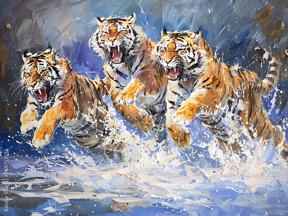 Obraz premium Painting tiger wallpaper shows strength and victory.