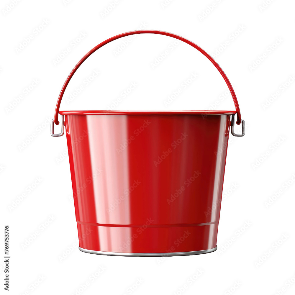Red metal bucket isolated on transparent a white background Red metal bucket isolated on transparent a white background