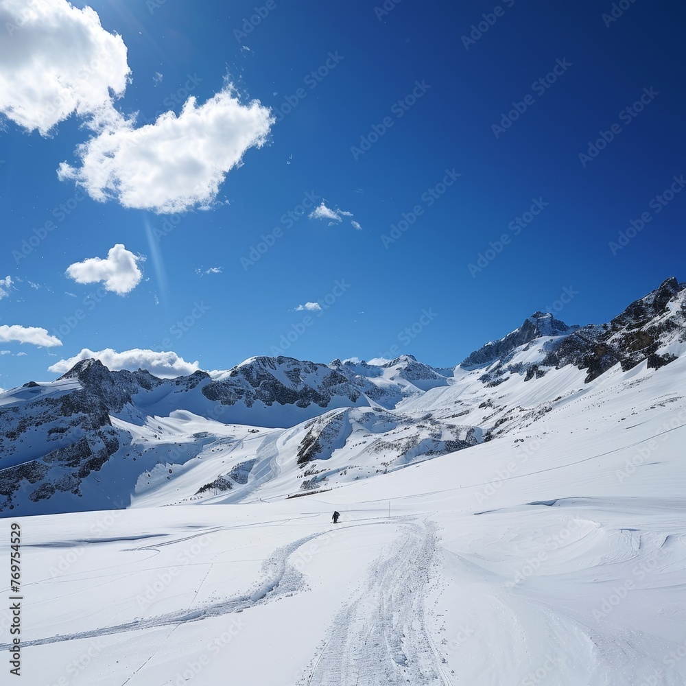 a person walking on a snowy mountain