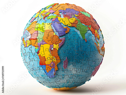 Puzzle globe, assembling global solutions, 3D vector,