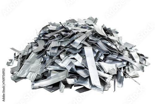 Heap of aluminum scrap metal on transparent background