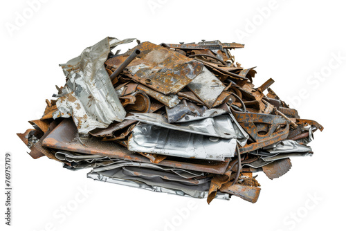 Mixed rusty metal scrap materials isolated on transparent background
