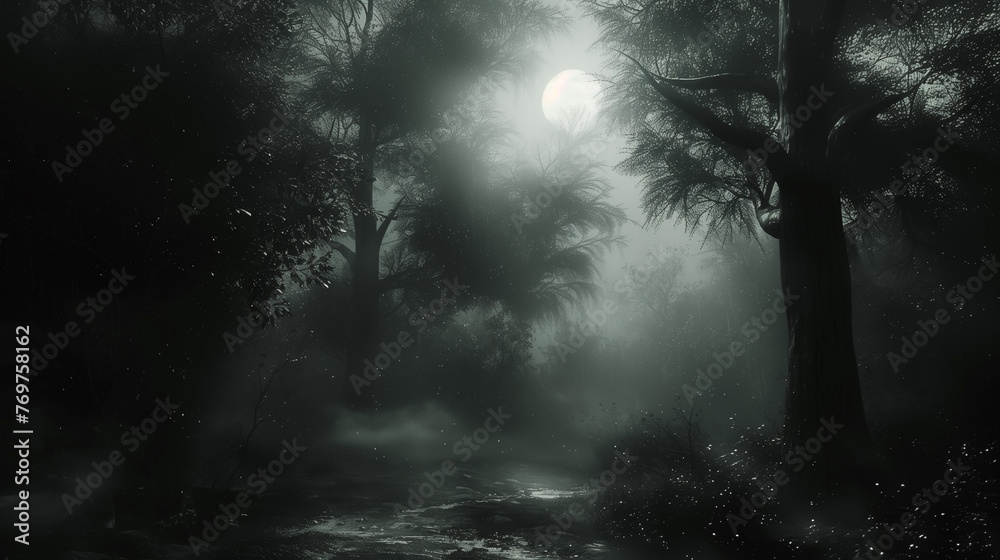 Dark forest at night illustration