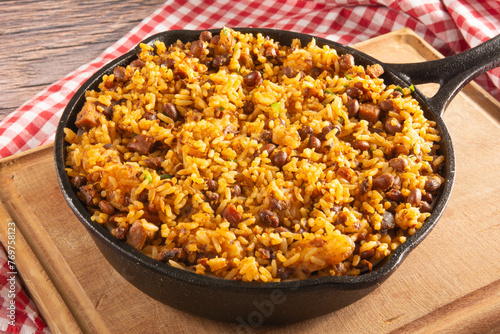 Valokuva Baião de Dois traditional Brazilian food made with rice, beans, sausage and renn