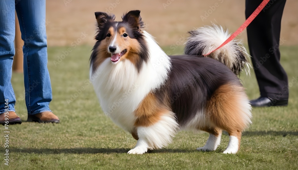Shetland Sheepdog Competing In An Obedience Competition