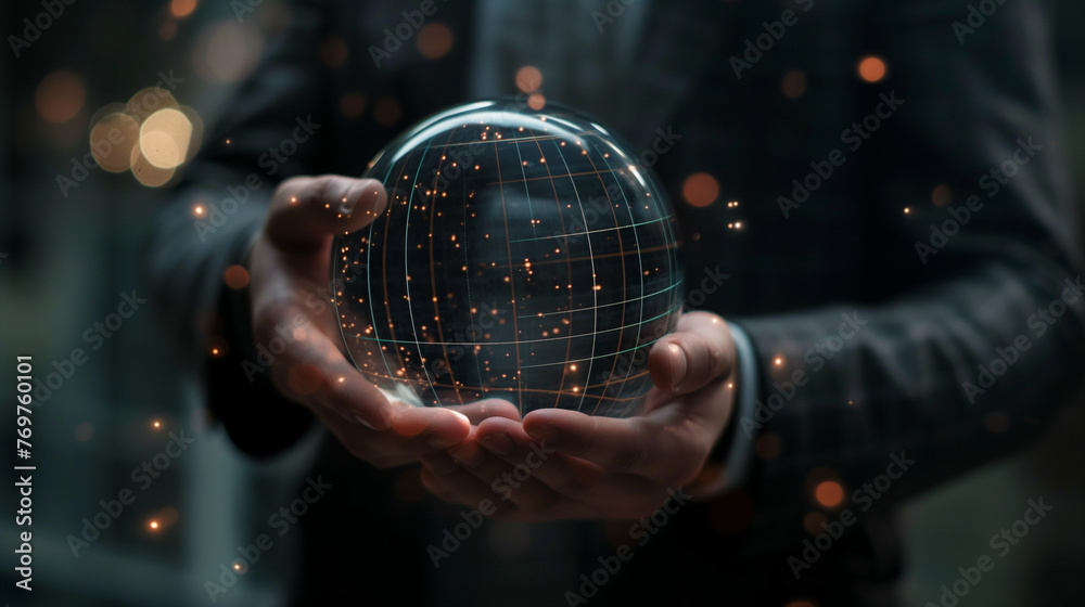 glass globe in hands of a businessman glass globe in hands of a businessman