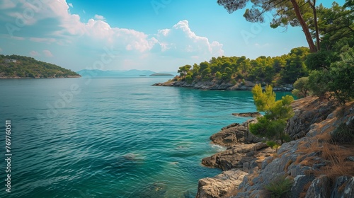 idyllic travel destination with untouched beach and Mediterranean trees
