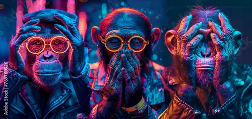 Obraz Three monkeys as hipster version - one mute, one deaf and one blind