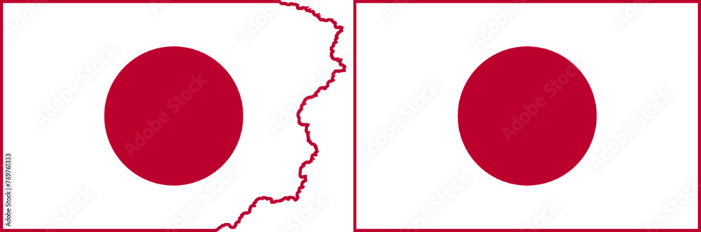 Flags of Japan vector. Standard flag and with torn edges
