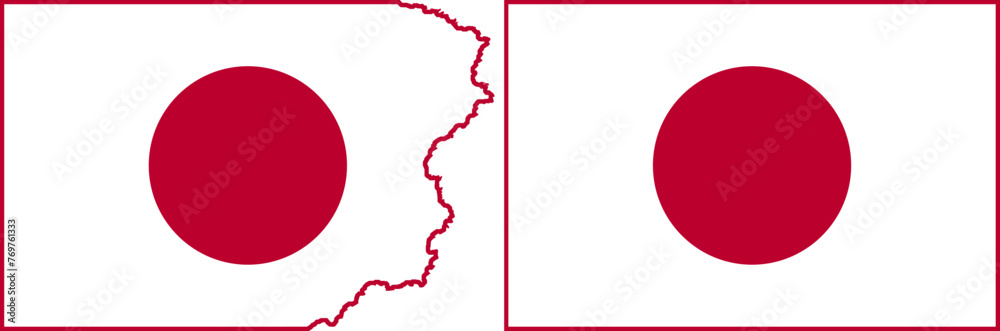 Flags of Japan vector. Standard flag and with torn edges Flags of Japan vector. Standard flag and with torn edges