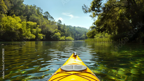 Outdoor adventure kayaking in tranquil waters, surrounded by nature beauty