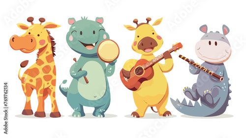 Adorable animals playing musical instruments set. C