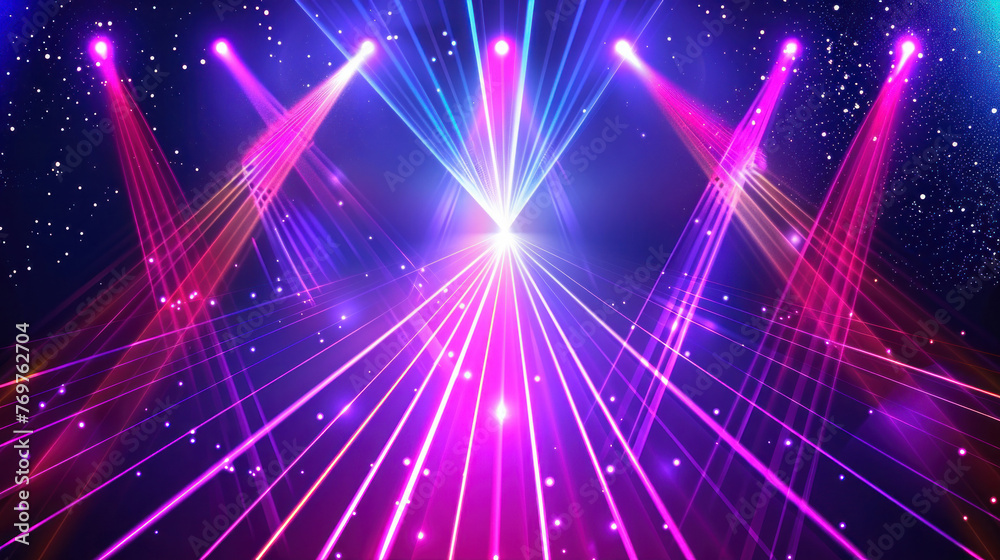 Abstract bright neon laser show, background with spotlights, with different stripes. Colored lights background for nightclub or disco show, stage or poster Abstract bright neon laser show, background with spotlights, with different stripes. Colored lights background for nightclub or disco show, stage or poster